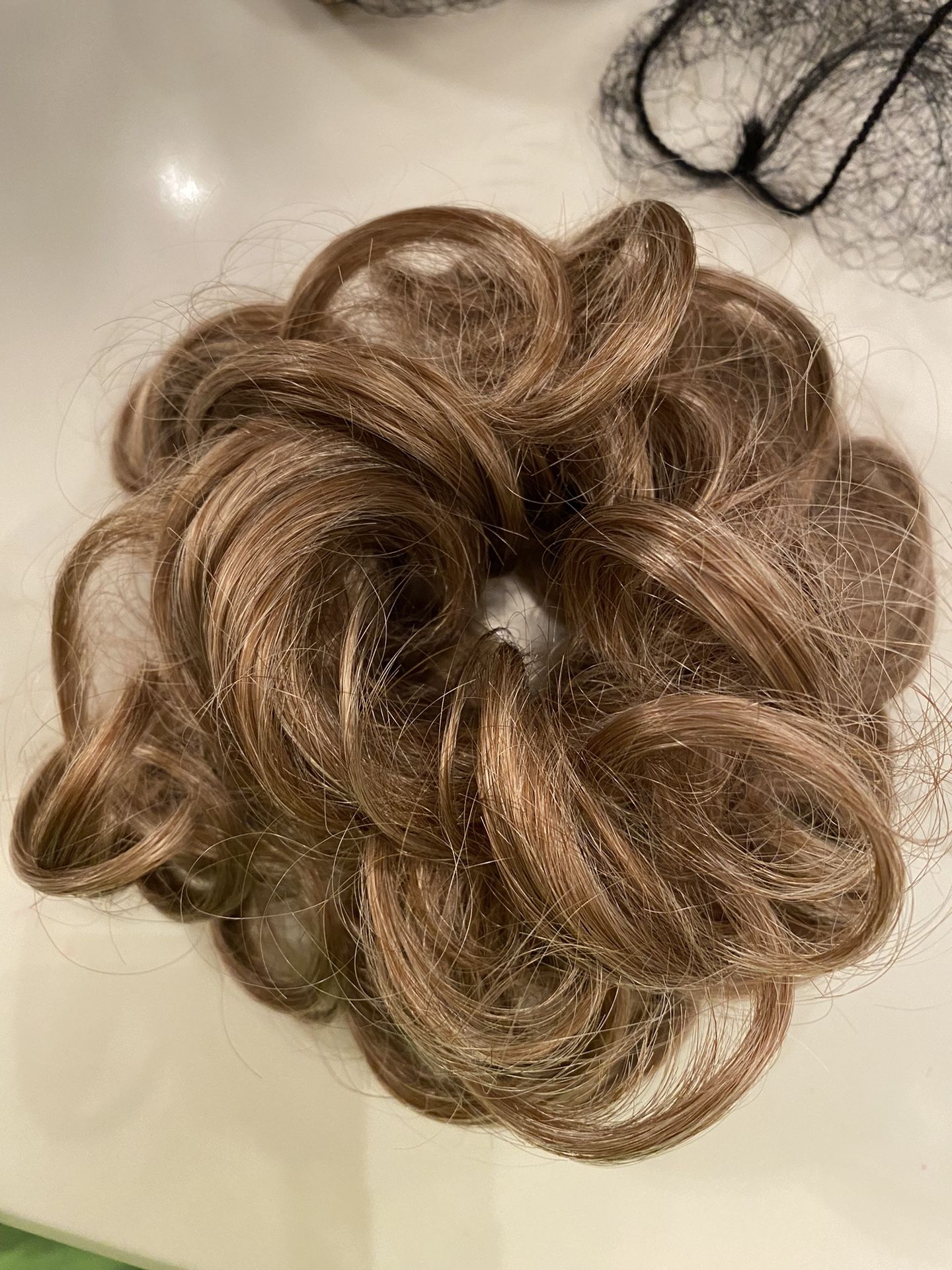 Curly BrownFaux Hair Bun Scrunchie/Extension (NEW w/ net- I have 2 of these. This is price each.
