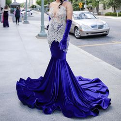 Mermaid Prom Dress with Rhinestone Appliqué Lavender Velvet 