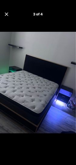 King size bed frame mattress and nightstand