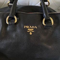 Authentic Prada Black Pebbled Leather Satchel / Tote