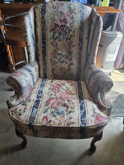 Floral Wingback Armchair with Queen Anne Legs