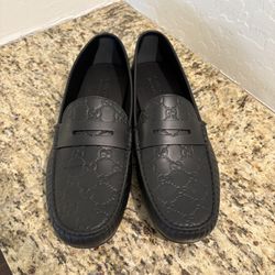 Gucci Signature Driver Black Debossed Leather Sz 12.5 US