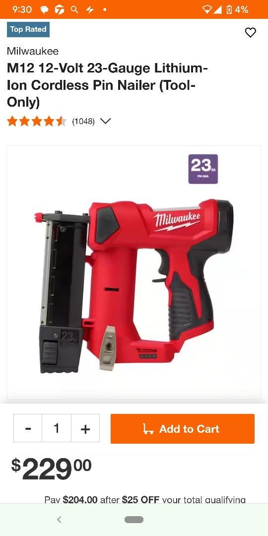 M12 12-Volt 23-Gauge Lithium-Ion Cordless Pin Nailer

