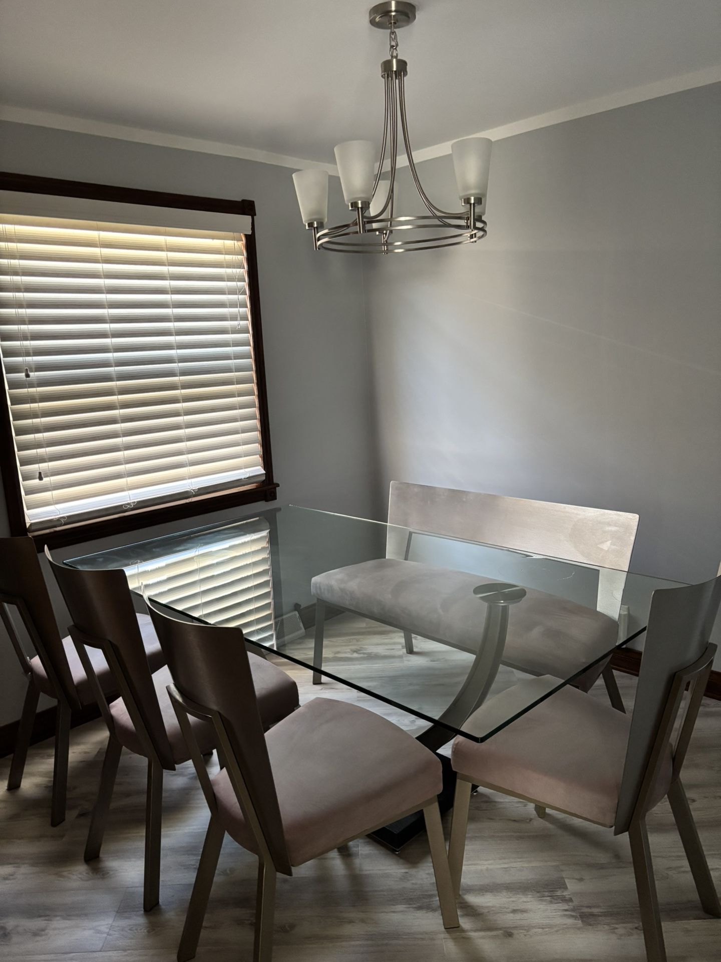Beautiful Glass And Stainless Complete Dining Room Set Seats 6 purchase from ROSSI brothers