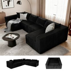 Black U-Shaped Boneless Couch
