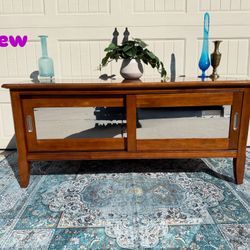 Refinished Bassett Solid Wood Power Console - Sleek mid-century modern style console