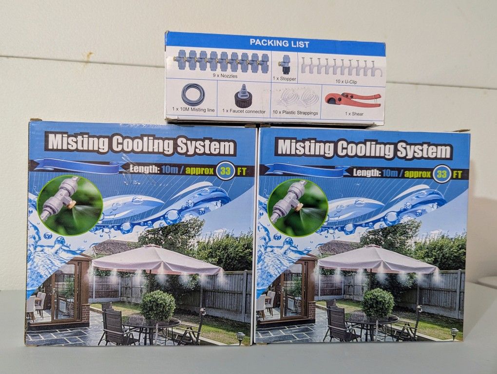 Misting Cooling System 10M Misting Line + Mist Nozzles Drip Irrigation Kit Outdoor Mister for Patio Garden Greenhouse Trampoline for Waterpark Summer