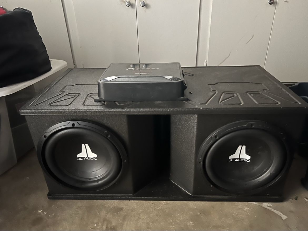 2 JL 10” Subwoofers & Pioneer Amplifier (in Fox Box)