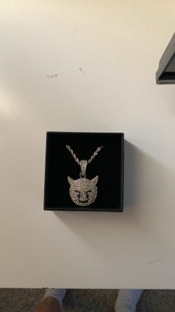 Ghost Emoji Necklace Stainless Steel 22 Inch Chain with Sterling Silver Iced Out Pendant