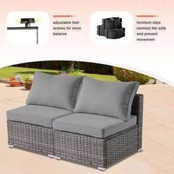 Summer Sale! New 2-Piece Loveseat Outdoor Wicker Patio Conversation Sofa Set, Dark Gray