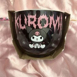 Kuromi Ceramic Bowl With Chopsticks 