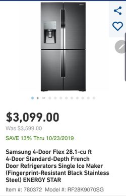 Samsung 4-Door Flex 28.1-cu ft 4-Door Standard-Depth French Door Refrigerators Single Ice Maker (Fingerprint-Resistant Black Stainless