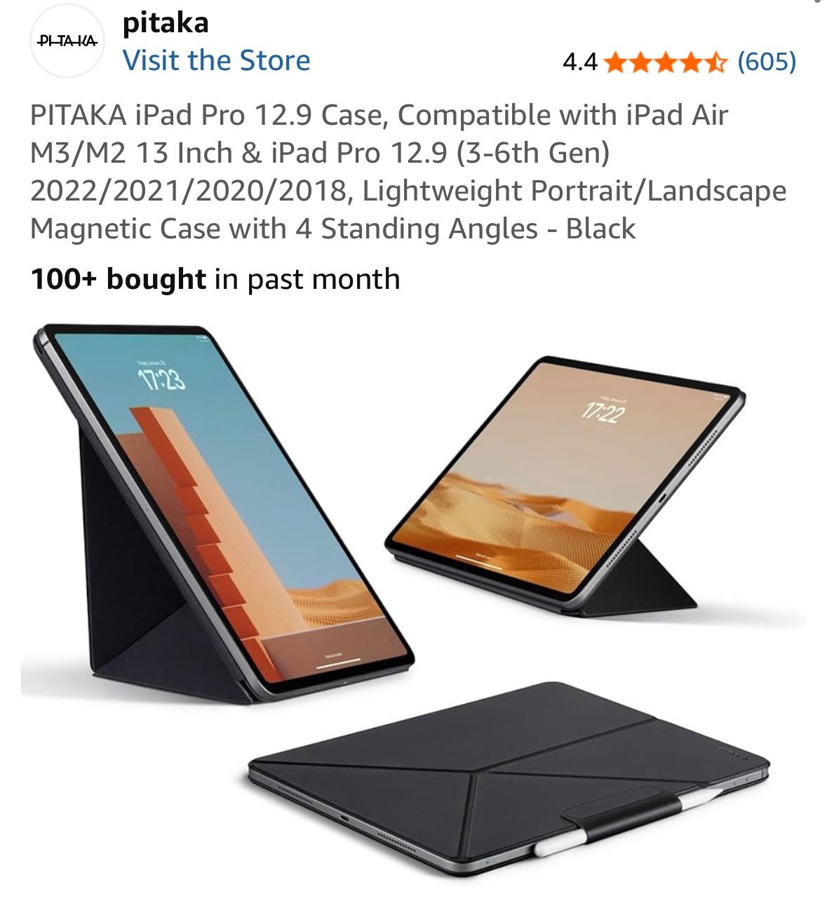 PITAKA iPad Pro 12.9 Case, Compatible with iPad Air M3/M2 13 Inch & iPad Pro 12.9 (3-6th Gen) 2022/2021/2020/2018, Lightweight Portrait/Landscape Magn