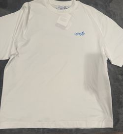 Off-White White T-Shirt with Blue Logo Sz Large New