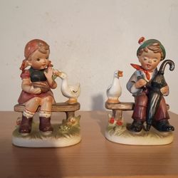 Vintage Ucagco Ceramics Japan Figurine Set - Boy & Girl with Ducks