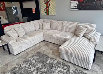 BRAND NEW BEIGE CORDUROY POP-UP SLEEPER SECTIONAL SAME DAY DELIVERY