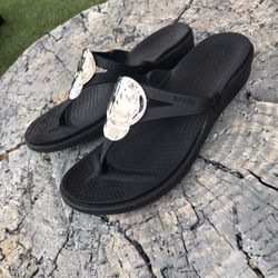 Crocs T Thong Wedge Black Sandal 