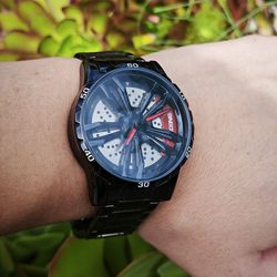 Fashion Watch Luminous Stainless Steel Wristwatch For Men Car Wheel Design