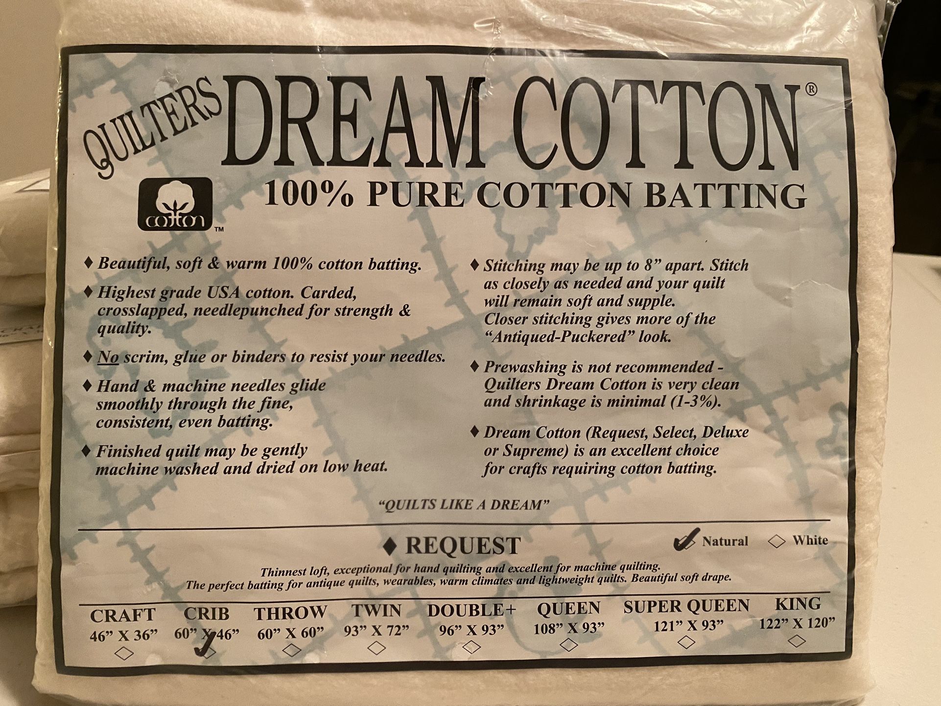 Quilters Cotton Batting Crib Size