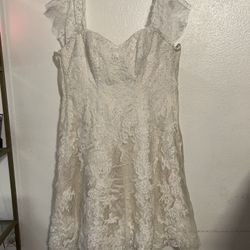 Maggie Sottero Womens Ivory Lace Beaded A Line Wedding Dress Gown Elegant Sz 16