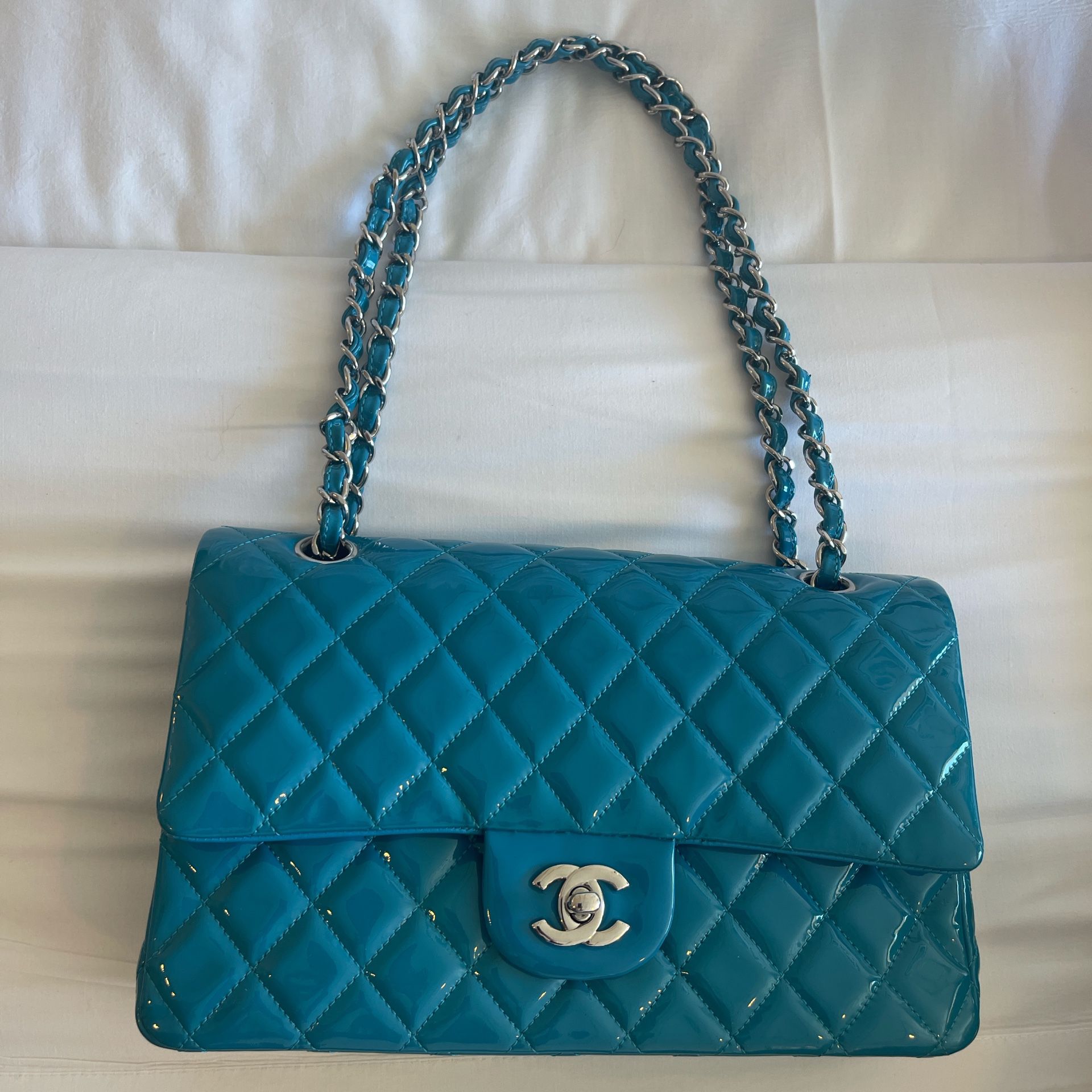Chanel Blue Quilted Patent Leather Bag