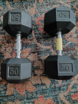 50-pound rubber hex dumbbells
