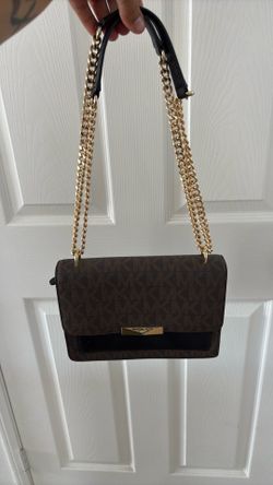 Brown signature Michael Kors flap crossbody shoulder bag chain strap card slots phone bag must sell medium size