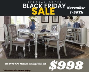 7pc Silver Metallic Dining Room Set FREE DELIVERY 