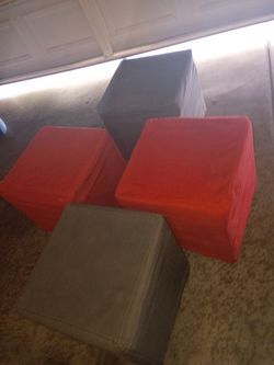 New IkeaSet of 4 Fabric Cube Ottomans / Footstools – Red & Gray