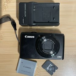 Canon Powershot S90 10 MP Black Digital Camera - Tested Works  Flash zoom video photo all working. Includes battery, charger and 4GB memory card