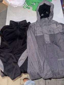 Gray Hooded Jacket and Black Zip Fleece bundle  size M