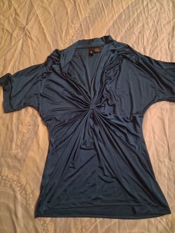 Teal Knot-Front V-Neck Top