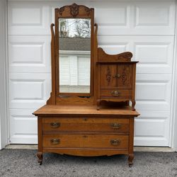 Antique Victorian Hat Box Dresser w/ Vanity Mirror