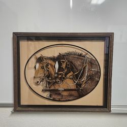 Horse Team Wall Art with wood frame 21x17