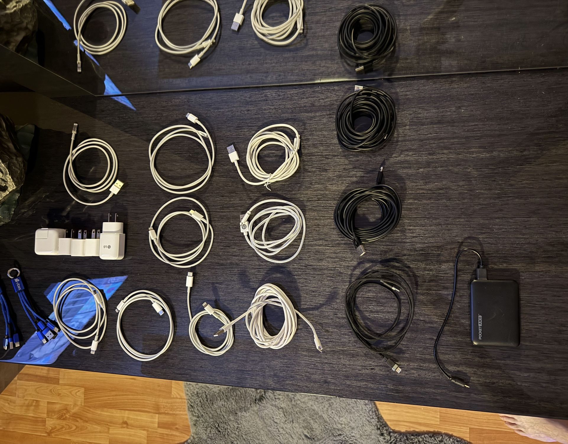 14 - Lightning is an 8-pin digital connector For Apple iPhone’s And 4 Plug Blocks And A Power Bank