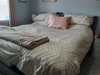 King upholstered grey bed frame with headboard and mattress included