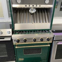 Viking Professional 30” Inch Wide Gas Range And Hood Green And Gold 