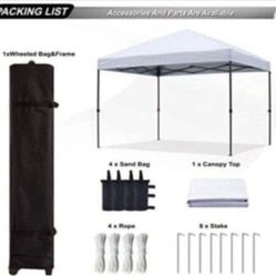 Pop Up Canopy Tent, 10 x 10 ft, 250 D PU Silver Coated Tarp, with Portable Roller Bag and 4 Sandbags