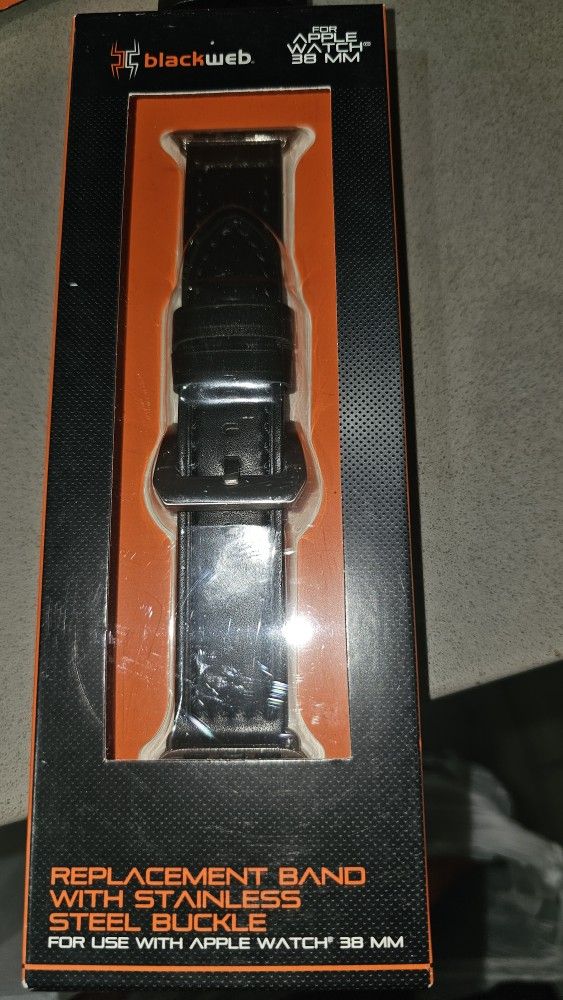 Leather Band compatible For Apple Watch 38mm Blackweb