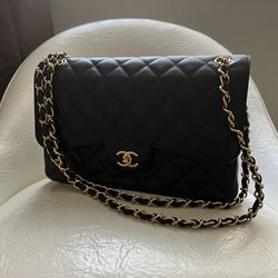 CHANEL Jumbo Double Flap Bag Black Caviar Leather 30 Cm