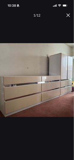 Vintage Millennium Furniture Mid Century Modern Glossy Cream/White Dresser and Armor Set