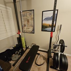 CAP Barbell Power Rack with Olympic Bar, Curl Bar, and 160 lbs of Rubber Plates