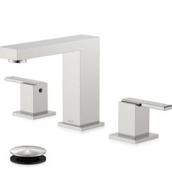 Brushed Nickel Widespread Bathroom Faucet 2 Handle Bathroom Sink Faucet 3 Hole, 8-Inch 3 Pieces Vanity Faucet With Pop Up Drain & Supply Lines, KE-905
