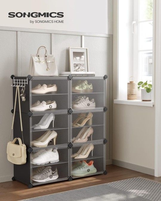 Interlocking Shoe Rack, Modular Storage Unit 6 Compartments, with Doors, NEW