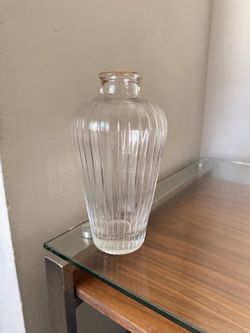 Clear Ribbed Glass Vase with Gold Rim