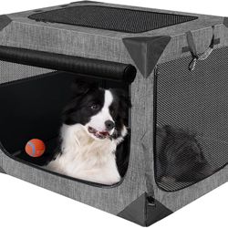 Collapsible Soft Dog Crate, Large (36" x 25" x 25") – Portable Indoor/Outdoor Pet Kennel, Chew-Proof Mesh, 3-Year Warranty, Dark Gray