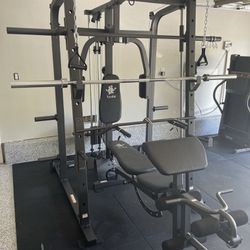 Home Gym Equipment Fitness Smith Machine w/BenchPress Bench Press 245lb Cast Iron Olympic Weights 