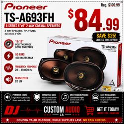Pioneer A Series Car Speakers TS-A693FH 6x9" 2-Way Coaxial Speaker System 460 Watts 🚨 Payment Options Available 🚨 No Credit Needed 🚨