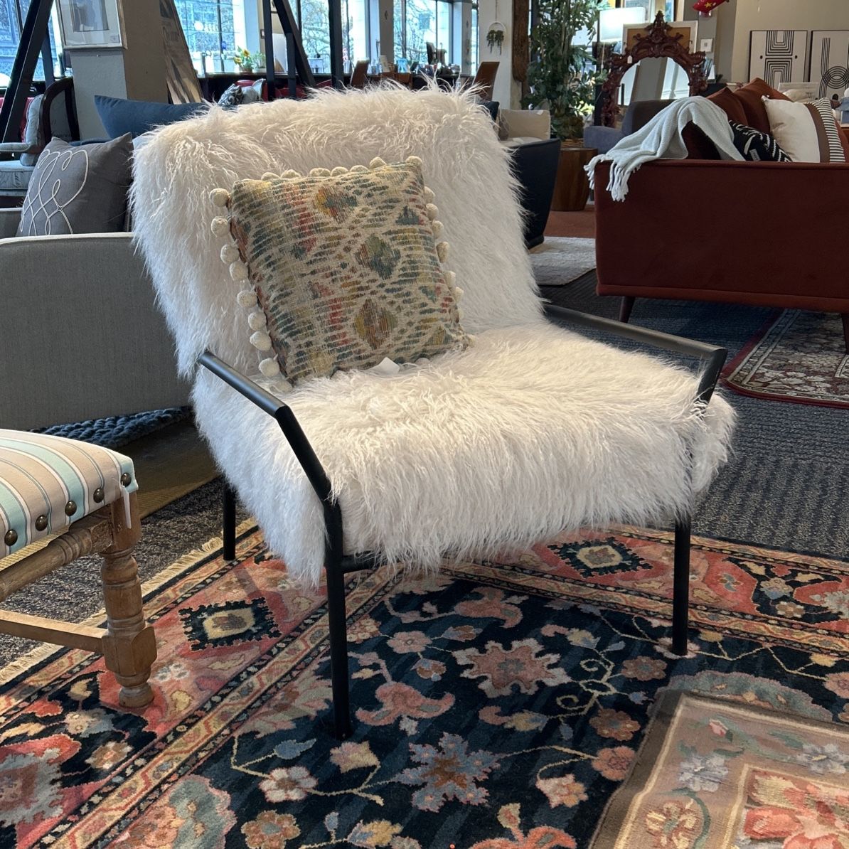 White Faux Fur Accent Chair