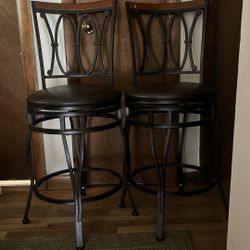 2Dk.Brown, Metal Frame And Wood Stools.